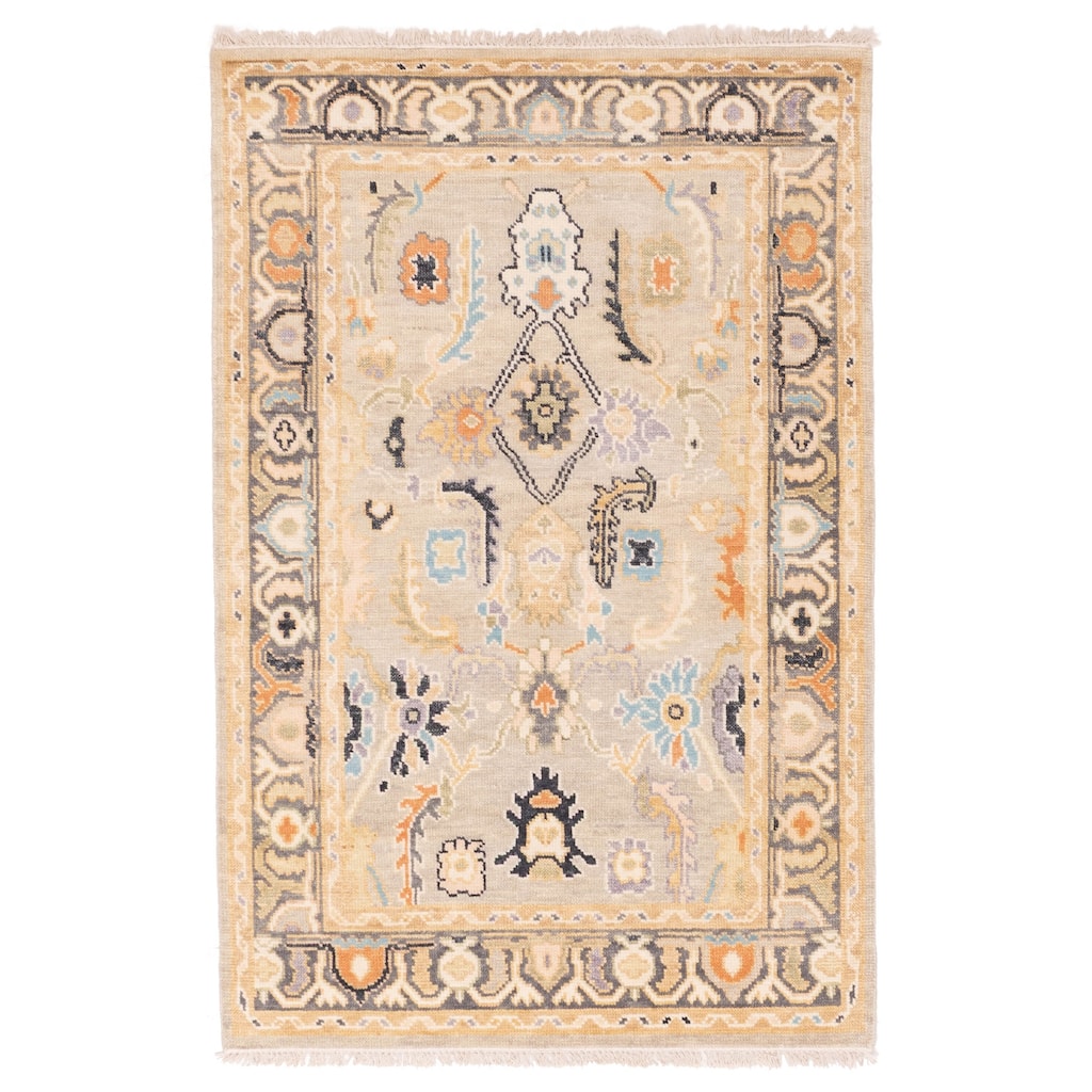 ECARPETGALLERY Hand-knotted Modern Oushak Light Grey Wool Rug - 4'1 x 6'2