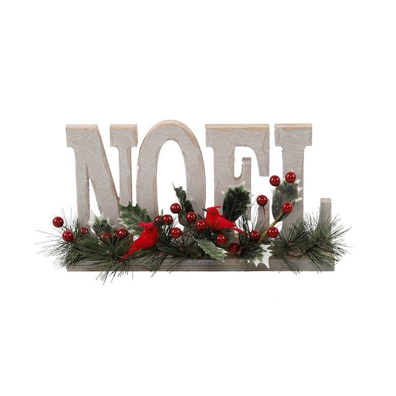 12" L NOEL Sign w Cardinal Berries