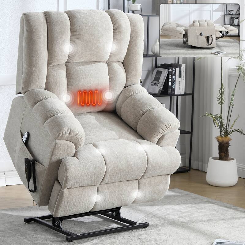 Dual Motor Heat Massage Infinite Position Up to 350 LBS Electric Power Lift Recliners with Power-Remote, Medium-firm