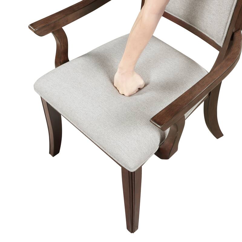 Traditional Dining Armchairs Set Of 2pc, Wooden Upholstered Seat Formal Chairs