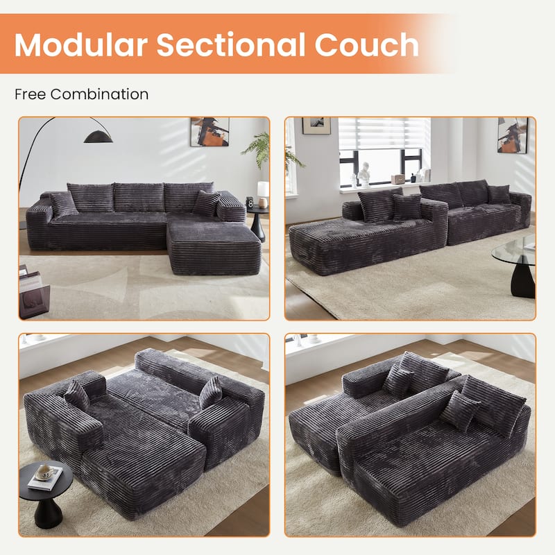 XIZZI Modern Plush Sectional Chaise Couch with Bean Bag Chair