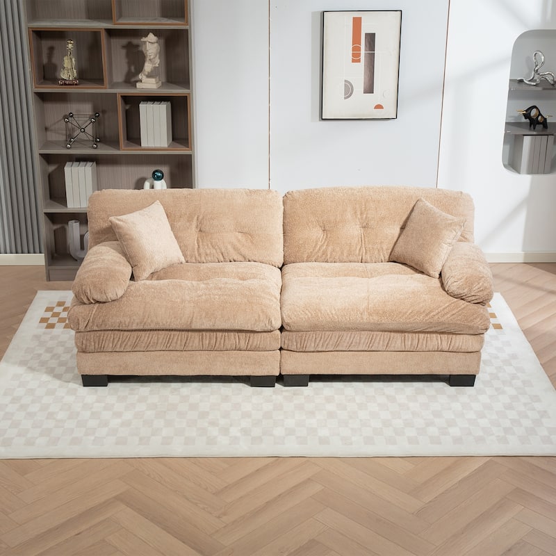 Chenille Deep Seating Loveseat Sectional Sofa with Dual-Layer Cushions