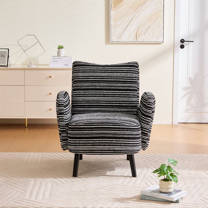 Boucle Upholstered Lounge Armchair, Reading Chair with Side Storage Pocket, Single Sofa Chair with Solid Wood Legs
