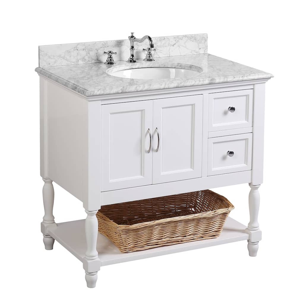 KitchenBathCollection Beverly 36" BathroomVanity w/ Carrara Marble Top