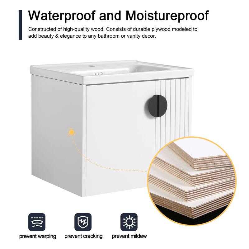 Malwee 24"/28" Floating Bathroom Vanity, Wall Mounted Bathroom Vanity with Ceramic Sink and Soft Close Door