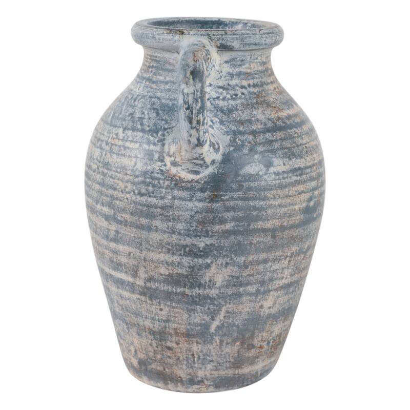 Handcrafted Terracotta Pottery Vase with Amphora Shape and Handles