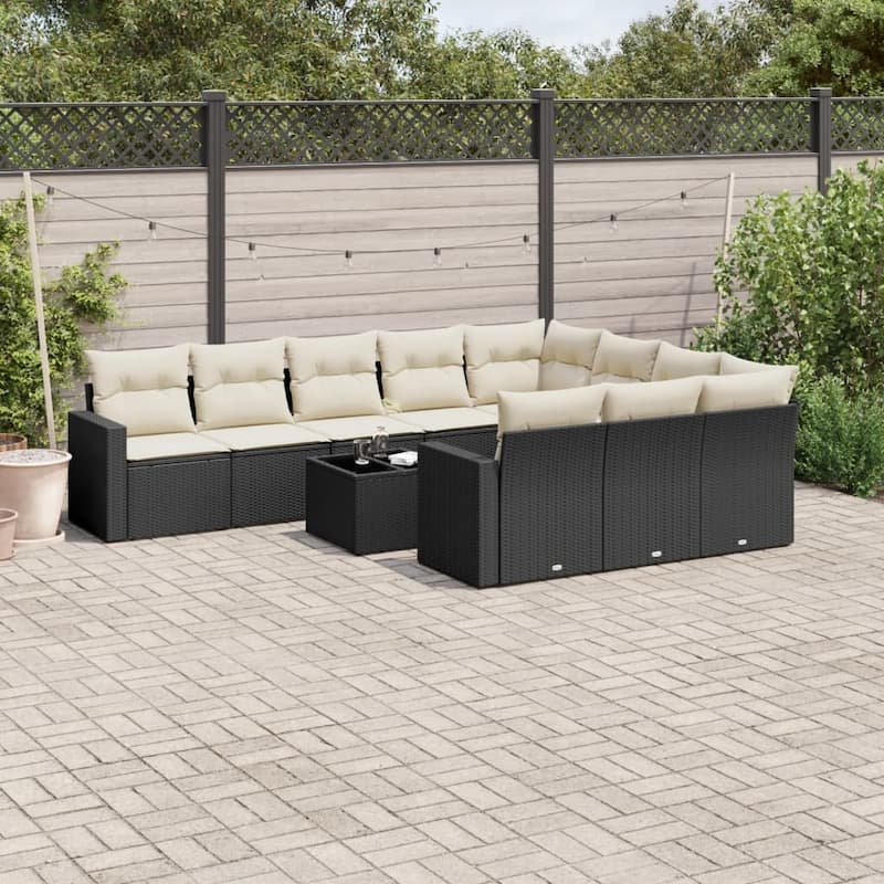 vidaXL Patio Sofa Set with Cushions Outdoor Conversation Furniture Poly Rattan - Black 21.7 x 21.7 x 14.6 in. - 21.7 x 21.7 x 14.6