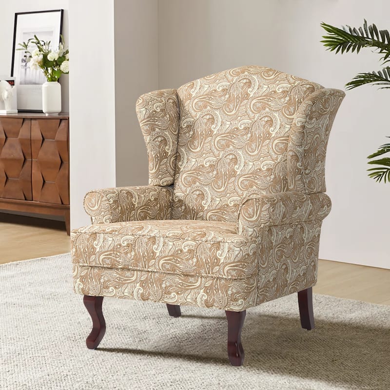 Mid-Century Modern Upholstered Wingback Accent Chair - Paisley Sand