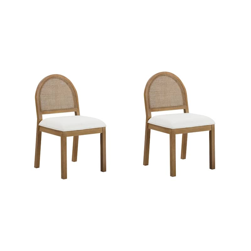 Bailey 19 in. Boucle Dining Chair, Upholstered Side Chair with Natural Woven Rattan Back and Solid Wood Legs