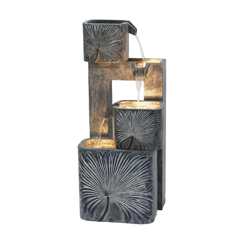 35.5" LED Lighted 3 Tiers Square Outdoor Garden Water Fountain