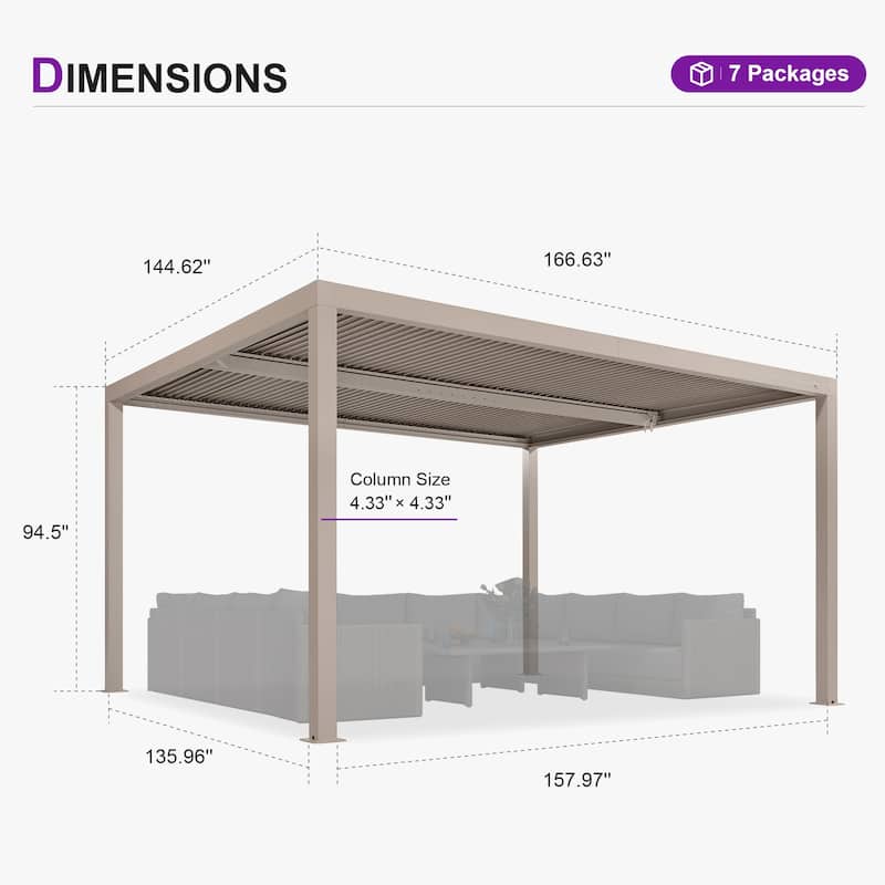 PURPLE LEAF Louvered Pergola Outdoor Aluminum Pergola with Adjustable Roof for Patio Hardtop Gazebo