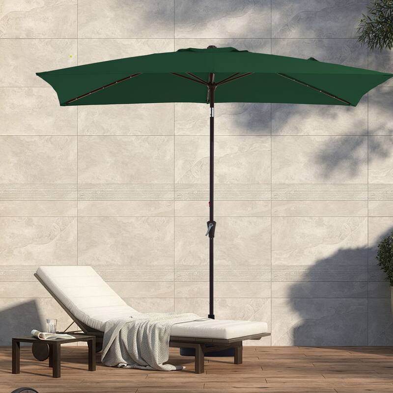 6.5*10ft Rectangular Patio Market Umbrella with LED Lights,Crank & Tilt