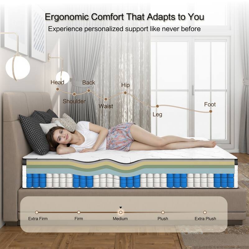 Full Mattress, 10 Inch Full Hybrid Mattress in a Box,Individually Wrapped Pocket Coils Innerspring Mattress, Medium Firm