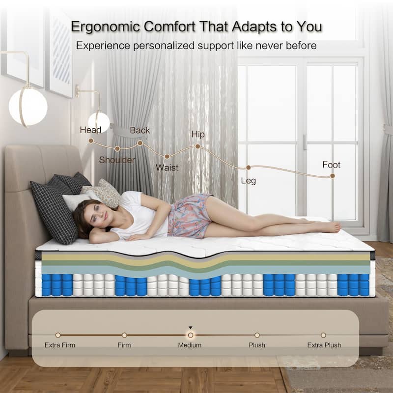 GDFStudio - Seraphin 10-Inch Mattress Hybrid Bamboo Memory and Pocket Spring with Targeted Support