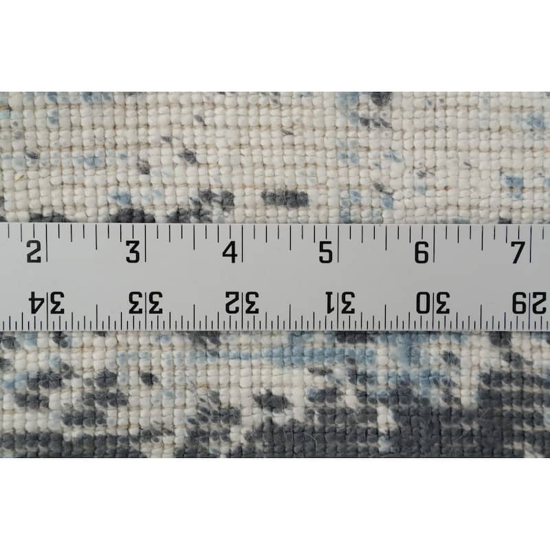 Hand Knotted Oriental Viscose Silk Carpet Modern All-Over Navy Blue & Blues Abstract Area Rug - 3' 9'' X 2' 1''
