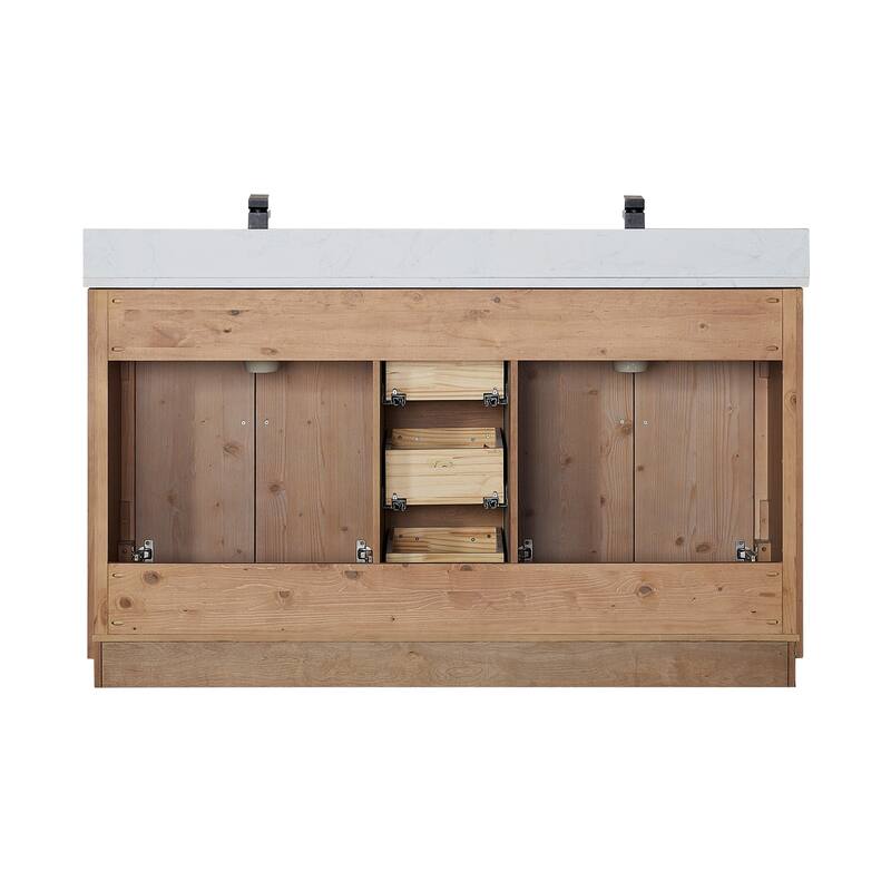 Anais 3Single Bathroom Vanity in Light Brown with Grain White Engineered Stone Countertop without Mirror