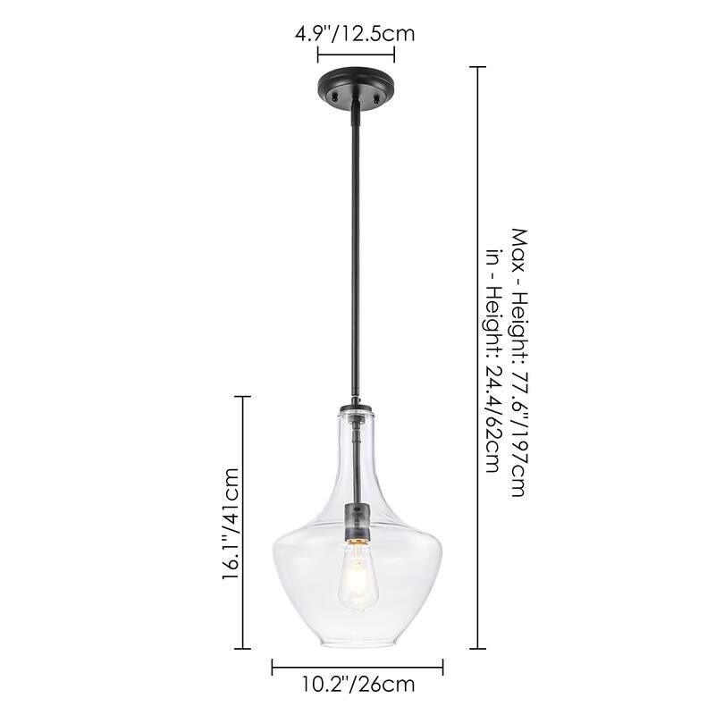 10.4" 1-Light Modern Bell-Shaped Chrome/Gold/Matte Black Clear Glass Pendant Light for Kitchen Island Dining Room