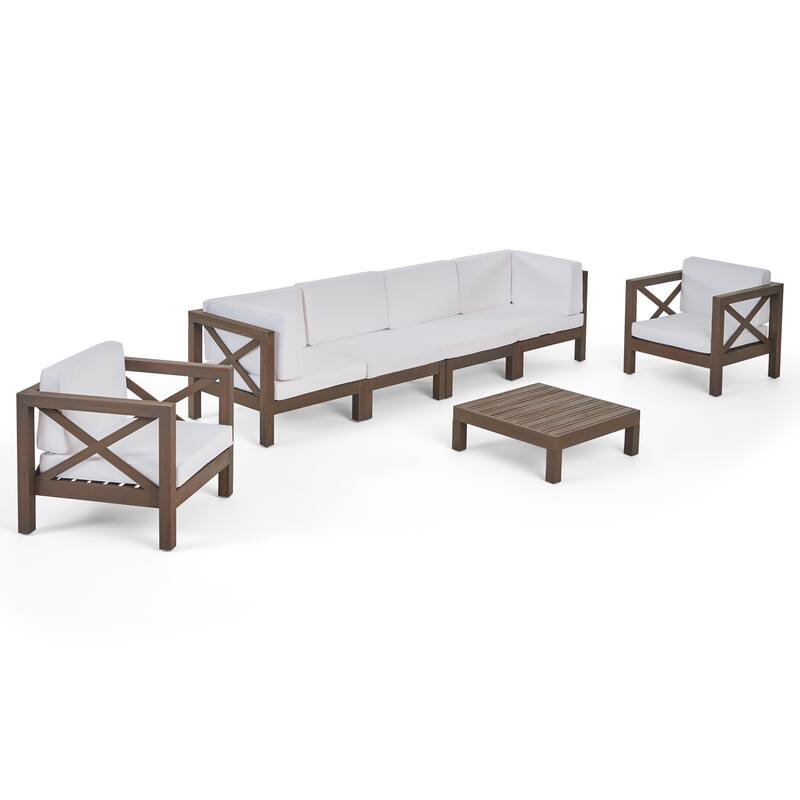 Brava Outdoor Acacia Wood 7-piece Chat Set by Christopher Knight Home - Gray Finish+White