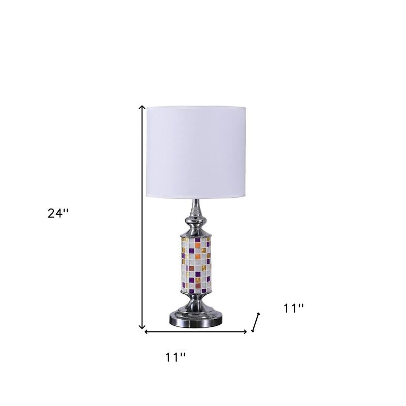 Contemporary 24" Silver Table Lamp with White Drum Shade and E26 Bulb Socket Chrome Metal Base - 24" H x 11" W x 11" D