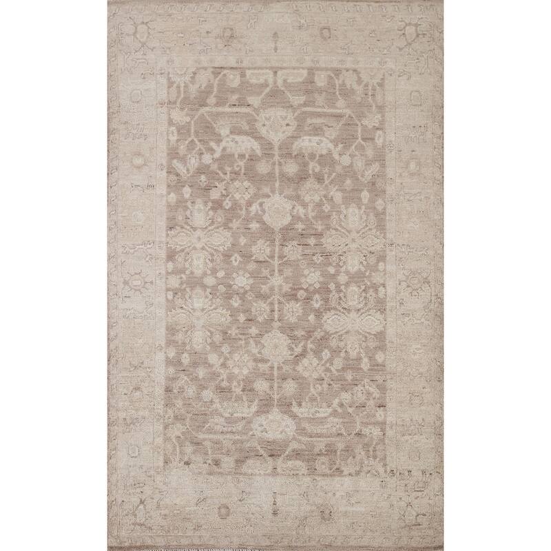 Hand Knotted Oriental 100% Wool Carpet Transitional All-Over Brown Oushak Area Rug - 6' 0'' X 3' 7''