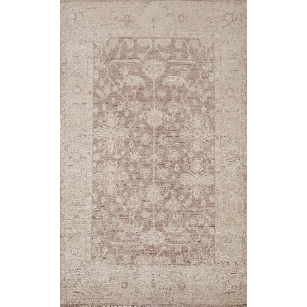 Hand Knotted Oriental 100% Wool Carpet Transitional All-Over Brown Oushak Area Rug - 6' 0'' X 3' 7''