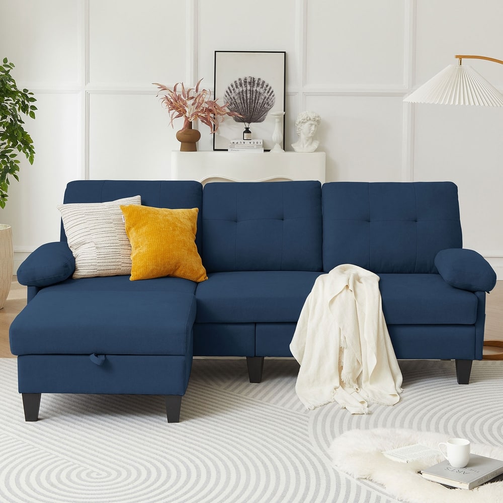 84.45" Wide Sectional Sofa with Ottoman & Side Storage Bags