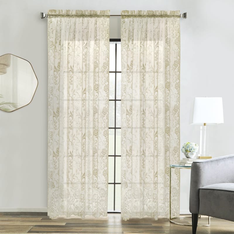 Limoges Embroidered Lace Rod Pocket Curtains Valances Swags and Tiers - 55" x 84" Panel - Ivory
