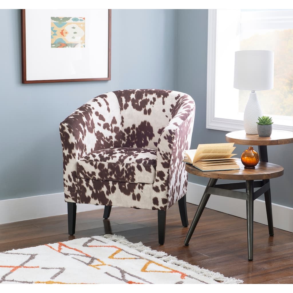 Andrew Barrel Brown and White Cow Print Club Chair