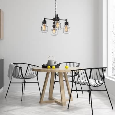 Modern Farmhouse Black 4-light Faux Wood Chandelier with Metal Cage - L20"*W20"*H12.6"