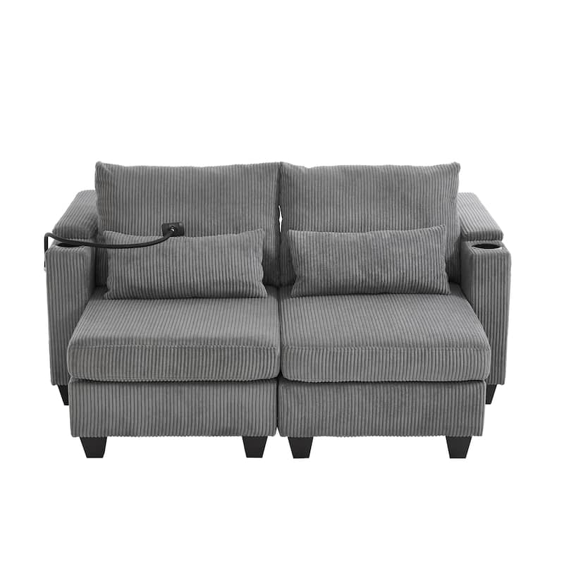 Roomfitters Convertible Corduroy Loveseat Sofa Bed with USB Ports, Cup Holders, Phone Slot and Storage for Living Room