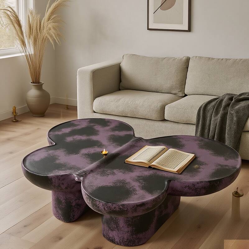 Butterfly-Inspired Coffee Table Low Height Profile End Table - Purple