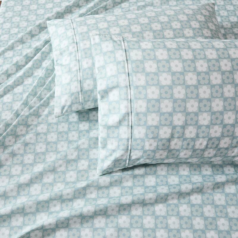 Lush Decor Daisy Checkered Aqua Sheet Set