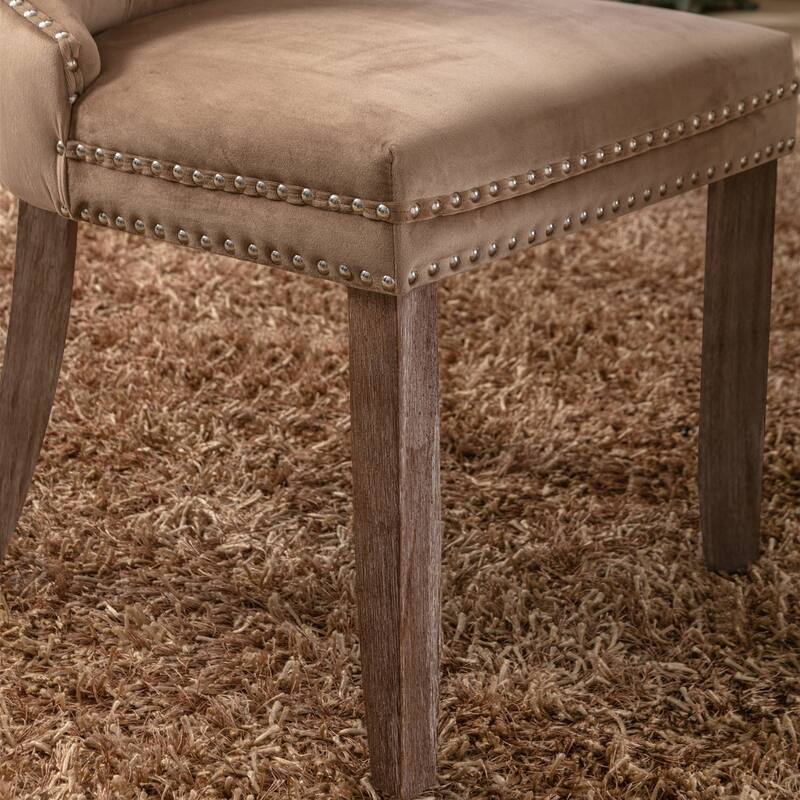 High-end Tufted Solid Wood Contemporary Velvet Upholstered Dining Chair with Wood Legs Nailhead Trim 2-Pcs Set