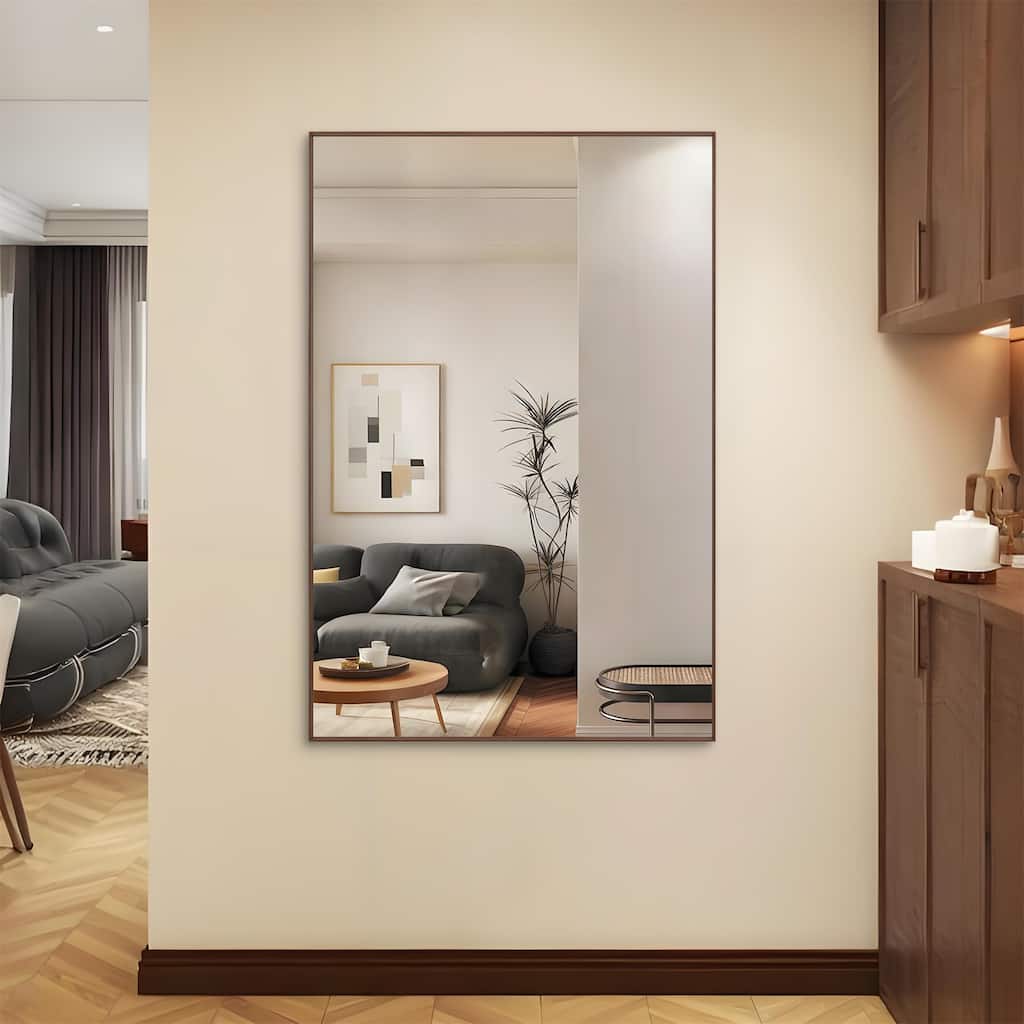 60"x40" Oversized Modern Rectangle Mirror with Walnut Frame