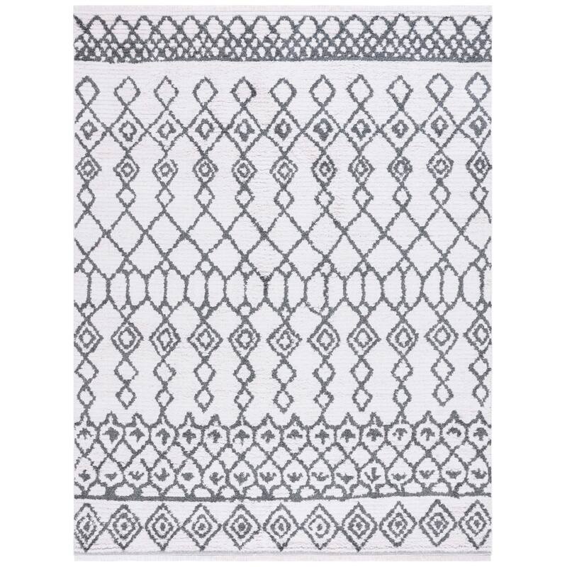 SAFAVIEH Augustine Teodosia Moroccan Boho Fringe Rug - 5' x 7'7" - Ivory/Grey