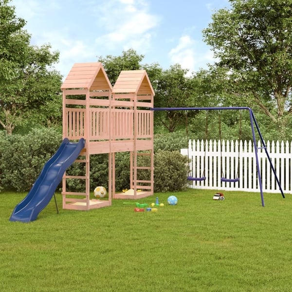 slide 2 of 19, vidaXL Swing Set Outdoor Backyard Wooden Playground Equipment for Kids Age 3-8 124" x 219.7" x 103.9" Douglas