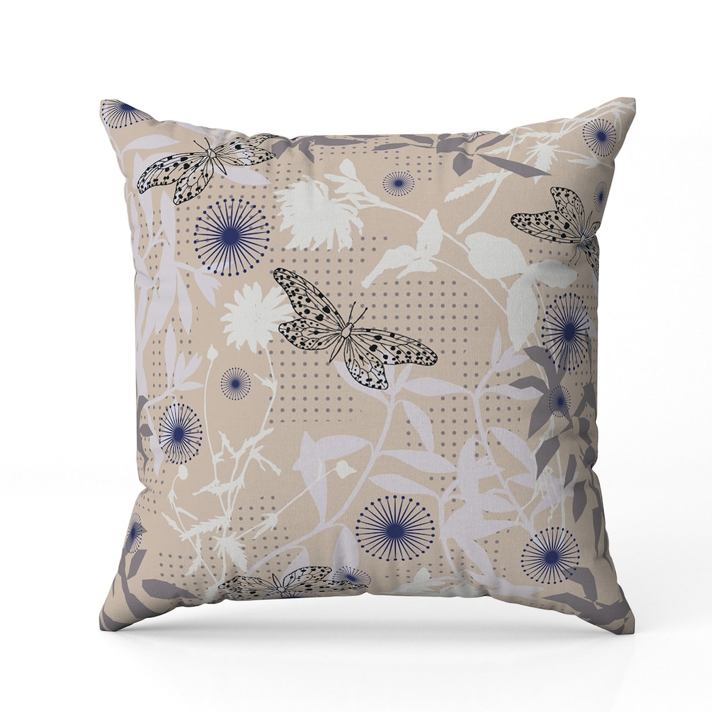 Butterfly Floral Orbit Indoor/Outdoor Reversible Throw Pillow Blue and Light