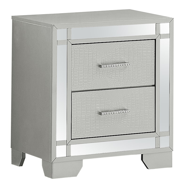 Modern 23-in Silver Champagne Textured Croc 2-Drawer Nightstand with Mirror Accents