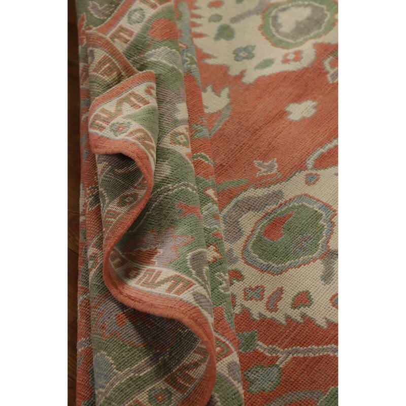 Hand Knotted Oriental 100% Wool Carpet Transitional All-Over Oranges & Rust Oushak Area Rug - 8' 10'' X 6' 1''
