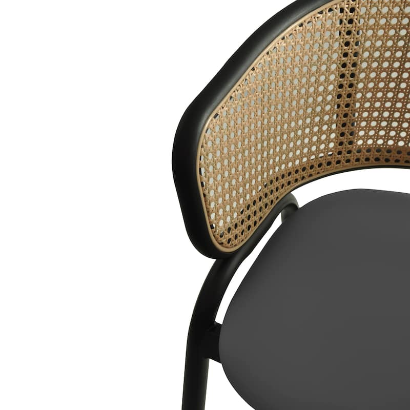 LeisureMod Ervilla Modern Wicker Leather Bar Stool with Curved Back & Stainless Steel Frame for Home & Kitchen