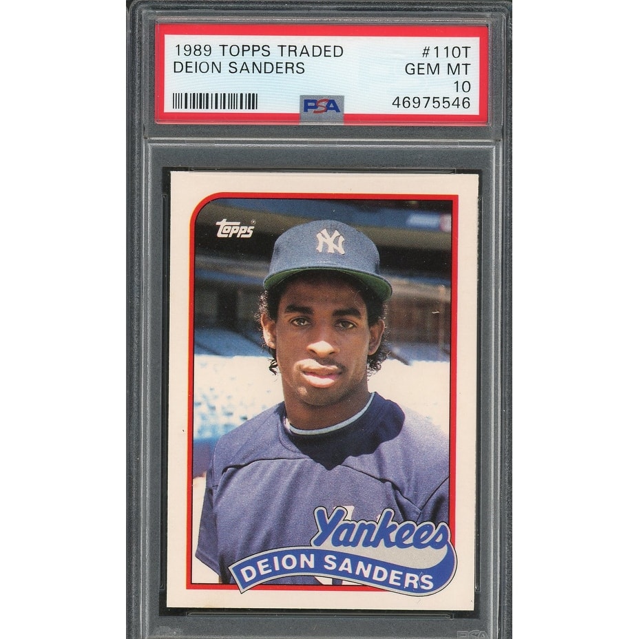 Deion Sanders 1989 Topps Traded Baseball Rookie Card RC #110T Graded PSA 10 GEM MINT - 8'6" x 11'6"