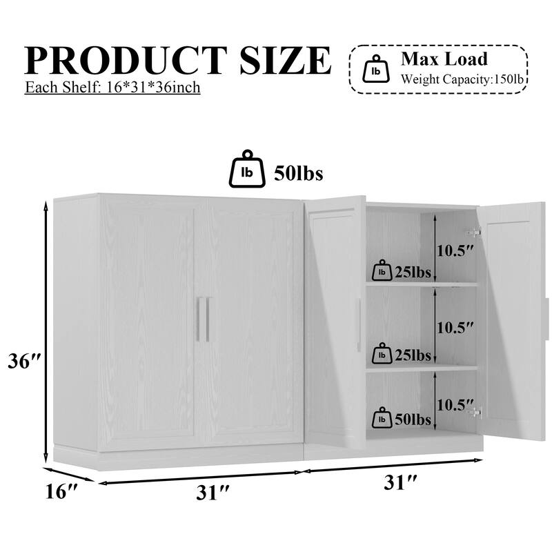 Dovelina Sideboard Buffet Storage Cabinets with Adjustable Shelves,Wooden Door - 72"Lx31"H