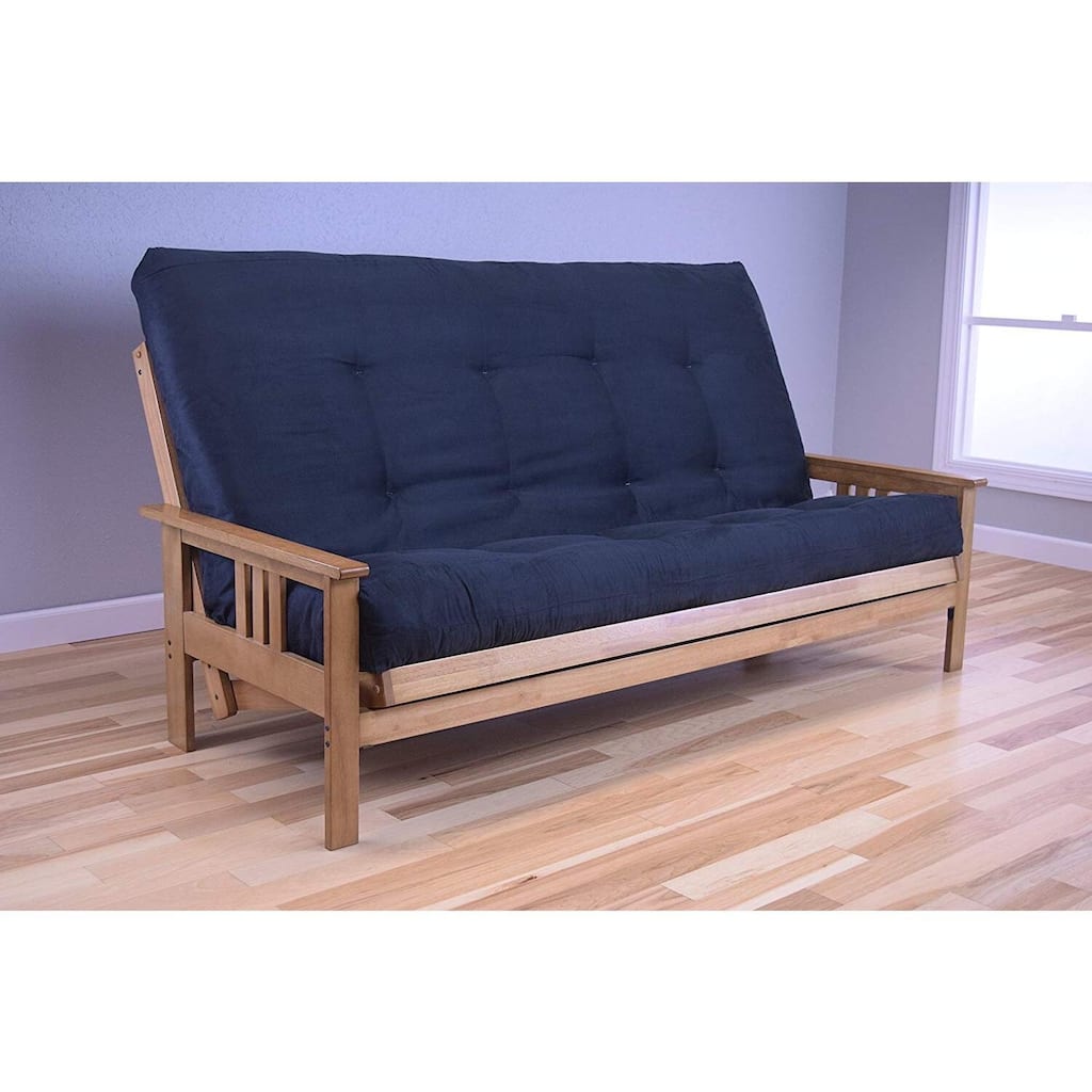 85 in. Butternut/Suede Black Polyester Upholstered Queen Size Futon Set with Mattress