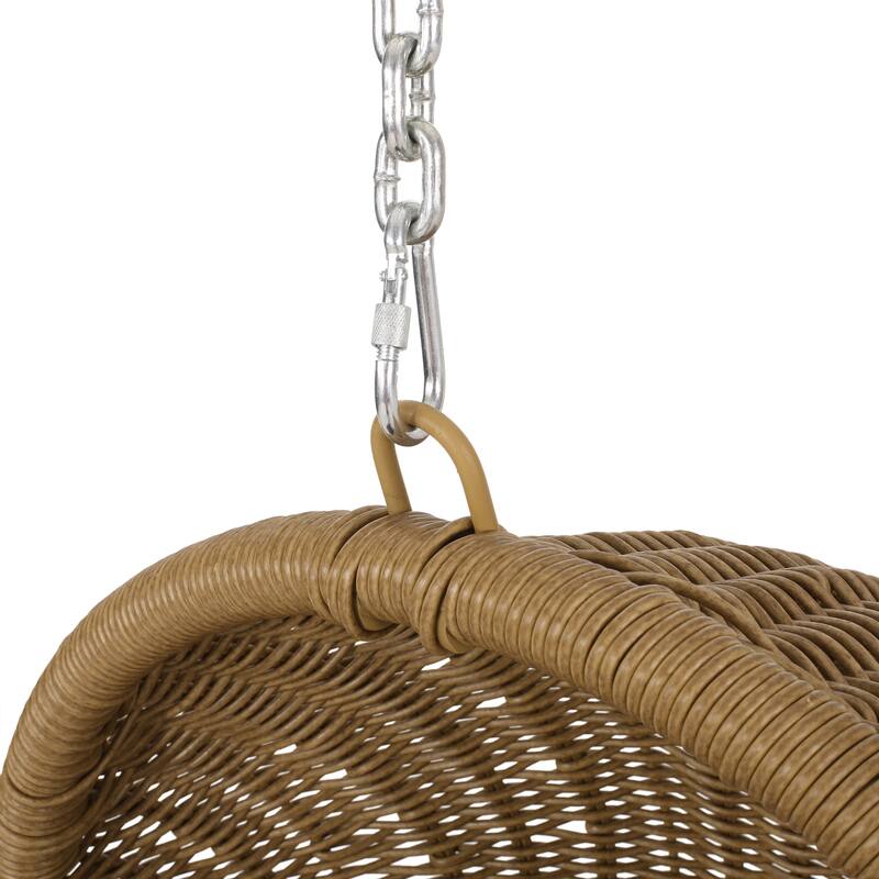 Roomfitters Hanging Wicker Egg Chair, Teardrop Rattan Swing Seat with Plush Dark Grey Cushion and Steel Chain for Patio, Natural