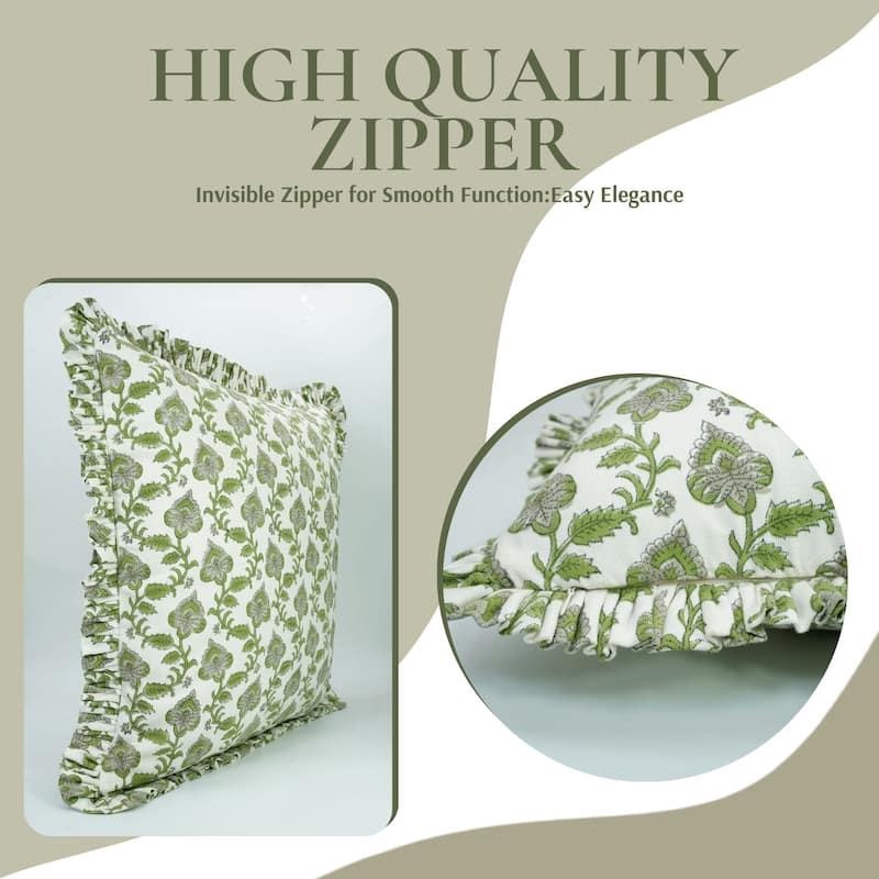 Block Print Green Pillow Cover by FABDIVINE-MADHUBALA