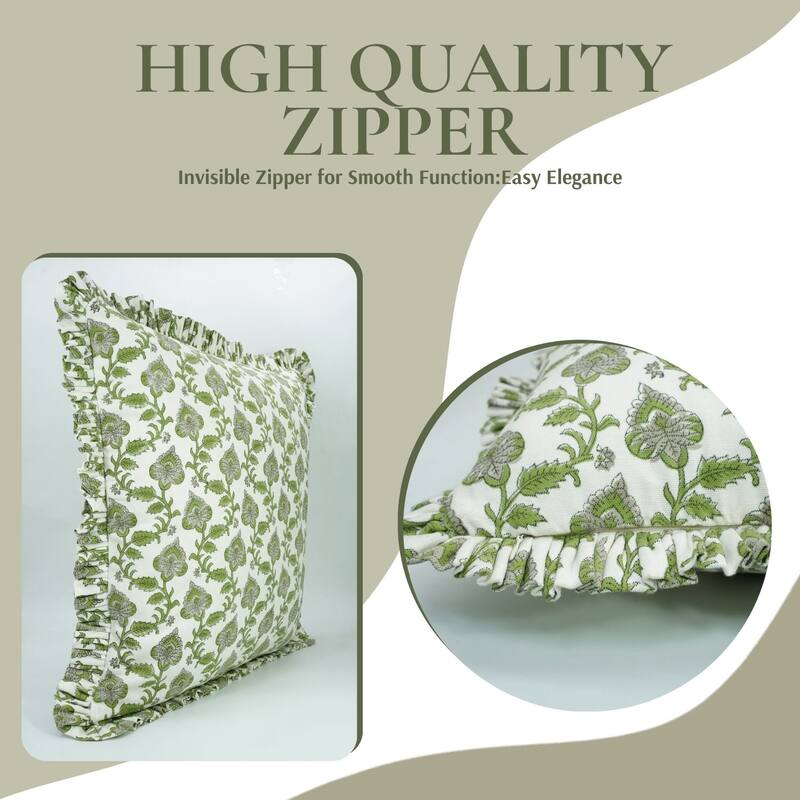 Block Print Green Pillow Cover by FABDIVINE-MADHUBALA