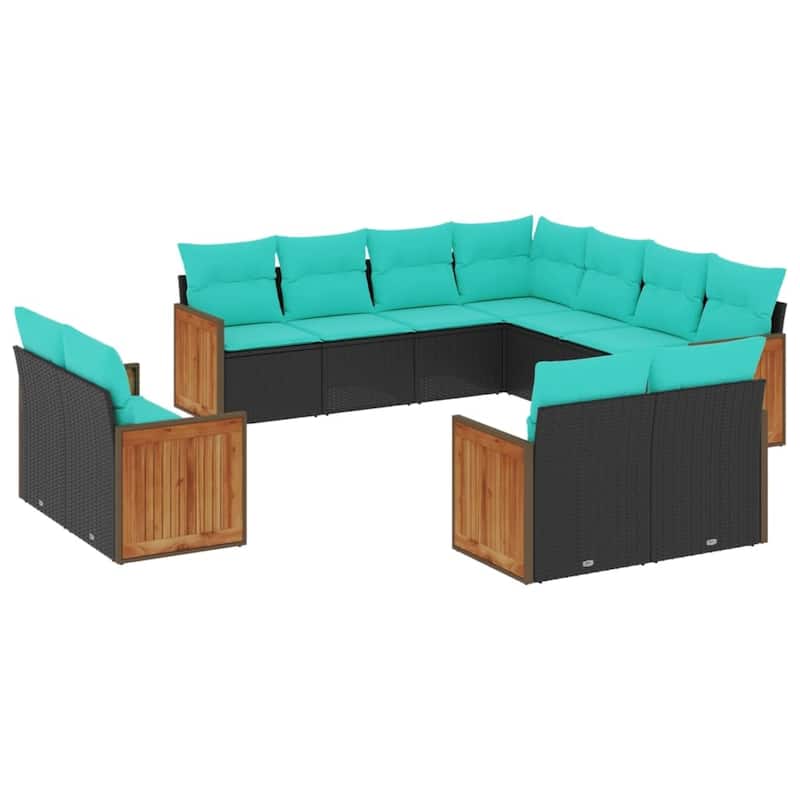 vidaXL 11 Piece Patio Sofa Set with Cushions Black Poly Rattan