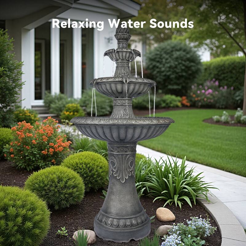 Classic 3 Tier Outdoor Water Fountain with Adjustable Flow ETL Certified Pump for Garden Patio Backyard