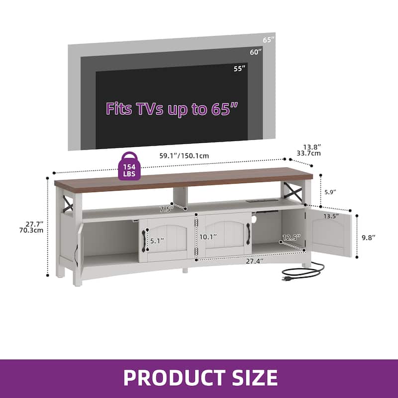 Moasis Farmhouse TV Stand Storage TV Console with Doors for TV's up to 60" 65" Living Room