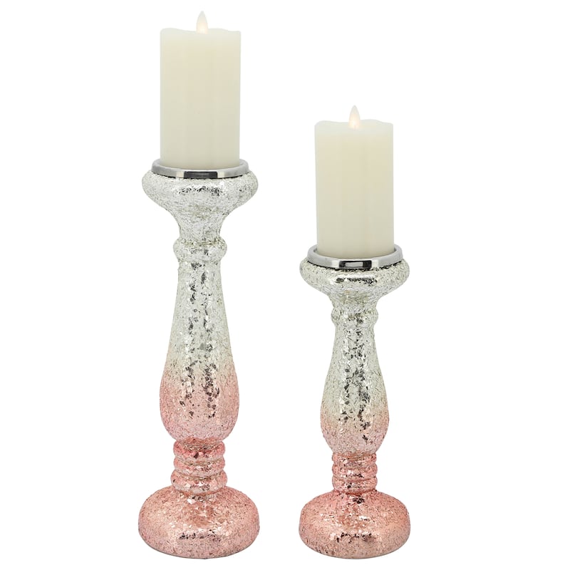 15" Blush Crackled Candle Holder 15.0"H - 5.0" x 5.0" x 15.0"